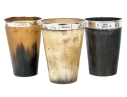 Antique English Collection Of Three Sterling Silver Mounted Carved Horn Cups