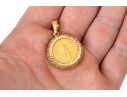 14k Yellow Gold Ornate Coin Holder Pendant With A 2001 $5 American Gold Eagle Coin