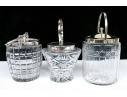 Three Antique Cut Glass And Silverplate Biscuit Jars 