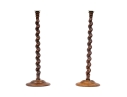 Pair Of Antique Oak Barley Twist Candlesticks