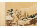 Framed Korean Painting On Silk Depicting Winter Village Scene