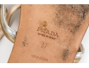 Prada Lovely Silver And Gold Metallic Leather Flat Sandals, Size 37