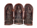 Antique Chinese Carved Triptych Travel Shrine Featuring Fu Lu Shou