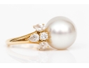 Fred 18k Yellow Gold Magnficent Vintage South Sea Cultured Pearl And Diamond Ring, Size 5.75