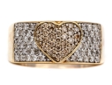 10k Yellow Gold Fun Brown And White Pave Diamond Heart Motif Ring, App. 0.98 TCW, Size 6.75+