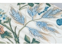 Bennison “Wheat Flower” Pattern Upholstered Skirted Table With Glass Top