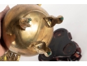 Chinese Brass Censer With Dragon Handles And Mythical Beast Finial