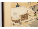 Framed Korean Painting On Silk Depicting Winter Village Scene