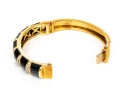 La Triomphe 18k Yellow Gold Stunning Vintage Black Onyx And Pave Diamond Bangle Bracelet