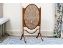 Antique Needlepoint Upholstered Fire Screen With Satinwood Stand