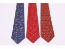 Three Beautiful Salvatore Ferragmo Mens Silk Neck Ties, Made In Italy
