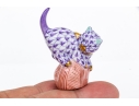 Herend Hand Painted Purple Fishnet Miniature Cat On A Ball Figure 