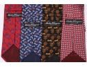 Four Beautiful Salvatore Ferragmo Mens Silk Neck Ties, Made In Italy 