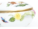 Herend Hungary Hand-Painted Porcelain Covered Bonbon Dish, Rothschild Bird (RO) Pattern