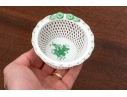 Herend Hungary Hand-Painted Porcelain Reticulated Basket, Green Chinese Bouquet Pattern