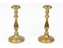 Pair Of Antique Brass Candlesticks, 18th C. 