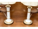 Pair Of Gilt Decorated Ceramic Candle Form Table Lamps