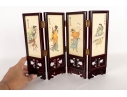 Chinese Hand-Painted Framed Silk Paintings Folding Table Screen