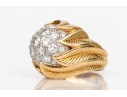 Van Cleef & Arpels 18k Yellow Gold Stunning Vintage Pave Diamond Foliate Ring, Size 3.75