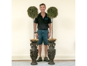 Pair Of Bronze Twin Handled Vases With Topiaries