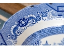 Antique English Blue Willow Serving Tray On Hepplewhite Style Wood Frame