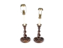 Pair Of Oak And Brass Barley Twist Candlesticks