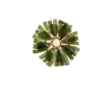 Vintage Synthetic Nephrite And Cultured Pearl Flower Motif Costume Jewelry Brooch