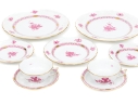Herend Hungary Porcelain Dinner Service Items, Raspberry Chinese Bouquet Pattern, 9 Pieces