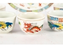 Chinese Porcelain Dragon And Phoenix Plate With Eight Tea Cups