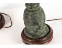 Pair Of Asian-Style Verdigris Metal Table Lamps