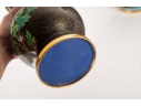 Pair Of Vintage Black Cloisonné Vases With Peony Motif