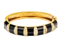 La Triomphe 18k Yellow Gold Stunning Vintage Black Onyx And Pave Diamond Bangle Bracelet