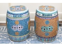 Two Chinese Famille Rose Enameled Porcelain Garden Stools