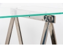 Chrome Framed Glass Top Desk With Sawhorse Form Pedestals