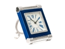 Cartier Vintage Blue Composite Deco Style Travel Clock, Ribbed Ends