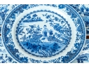 Set Of Seven Antique Chinese Export Blue And White Canton Pattern Porcelain Plates