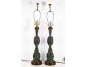 Pair Of Asian-Style Verdigris Metal Table Lamps