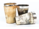 Antique English Collection Of Three Sterling Silver Mounted Carved Horn Cups