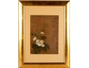 Framed Chinese White Blossom Watercolor On Silk 