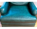 Hancock & Moore Green Leather Upholstered Club Chair With Ottoman