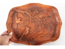 Mid-Century Nutte Products Hand-Carved Wooden Tray With Birds And Pine Motif