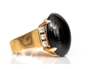 14k Yellow Gold Contemporary Cabachon Black Onyx And Diamond Ring, Size 6.5, App. 0.12 TCW