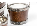 Five Piece Antique English Oak And Silverplate Salt And Condiment Set