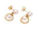 14k Yellow Gold Cultured Pearl And Gold Halo Drop Pendant Earrings
