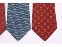 Four Beautiful Salvatore Ferragmo Mens Silk Neck Ties, Made In Italy
