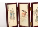 Chinese Hand-Painted Framed Silk Paintings Folding Table Screen