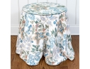 Bennison “Wheat Flower” Pattern Upholstered Skirted Table With Glass Top