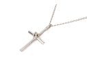 14k White Gold Fine Curb Chain With Sterling Silver Contemporary Cross