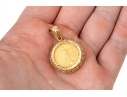 14k Yellow Gold Ornate Coin Holder Pendant With A 2001 $5 American Gold Eagle Coin