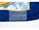 Valentino Striking Vintage Blue And Pastel Toned Shadow Striped Silk Scarf